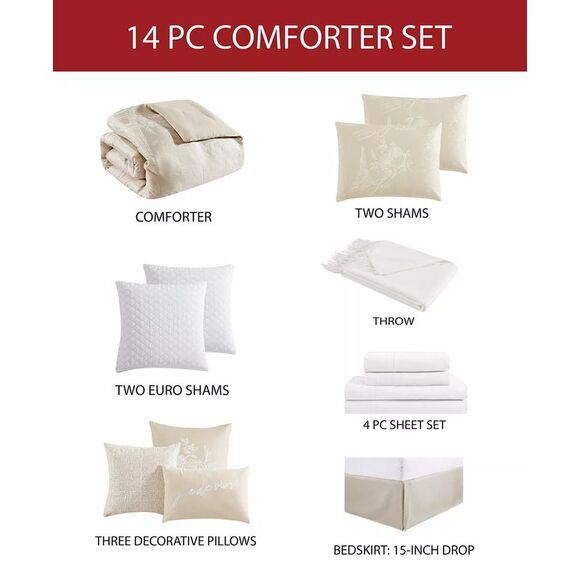 Hallmart Collectibles Paris Celeste 14 Piece Queen Comforter Set Champagne - NWT - Picture 11 of 11